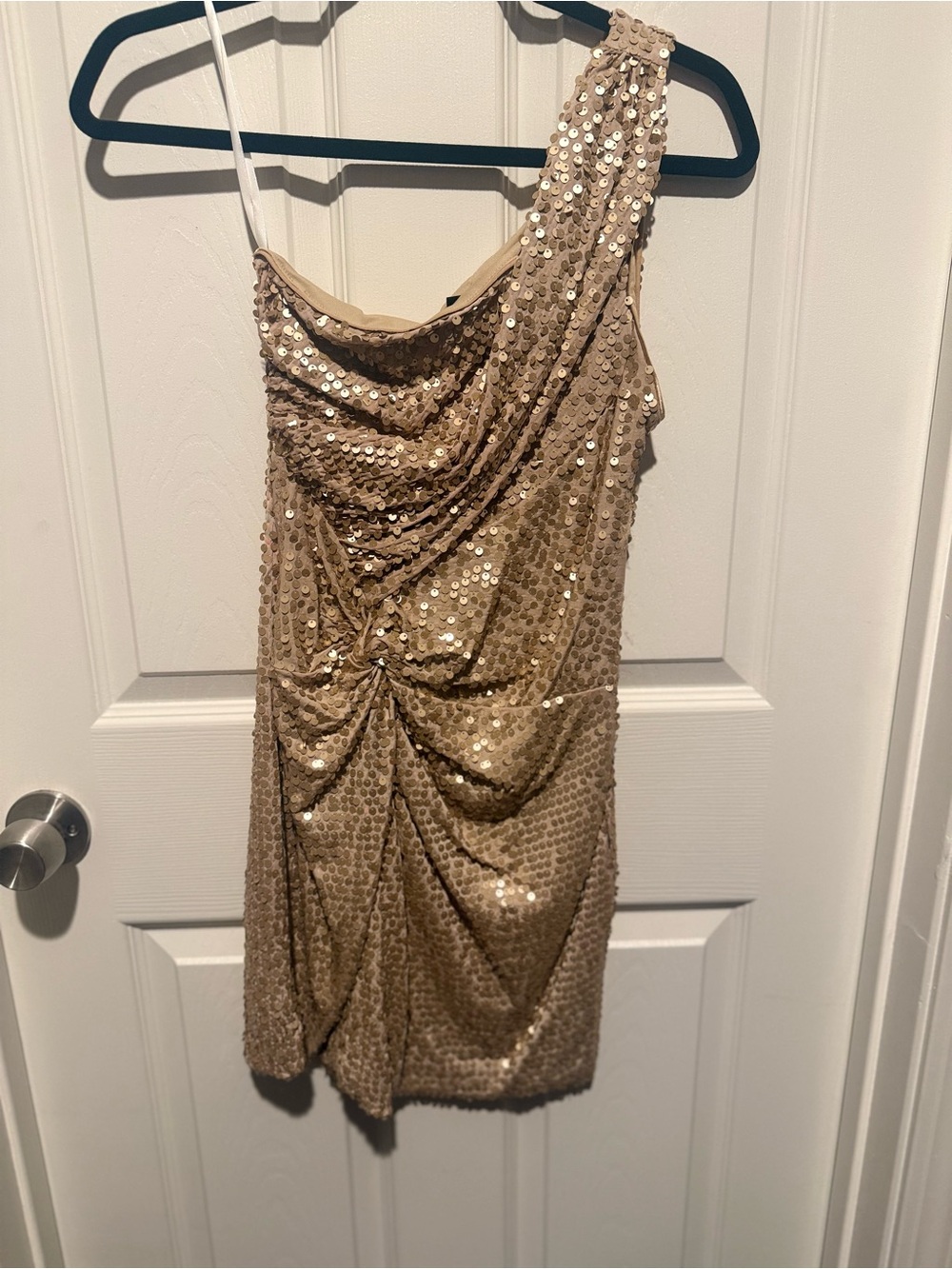 Frederick's of Hollywood One-Shoulder Sequin Dress in Gold